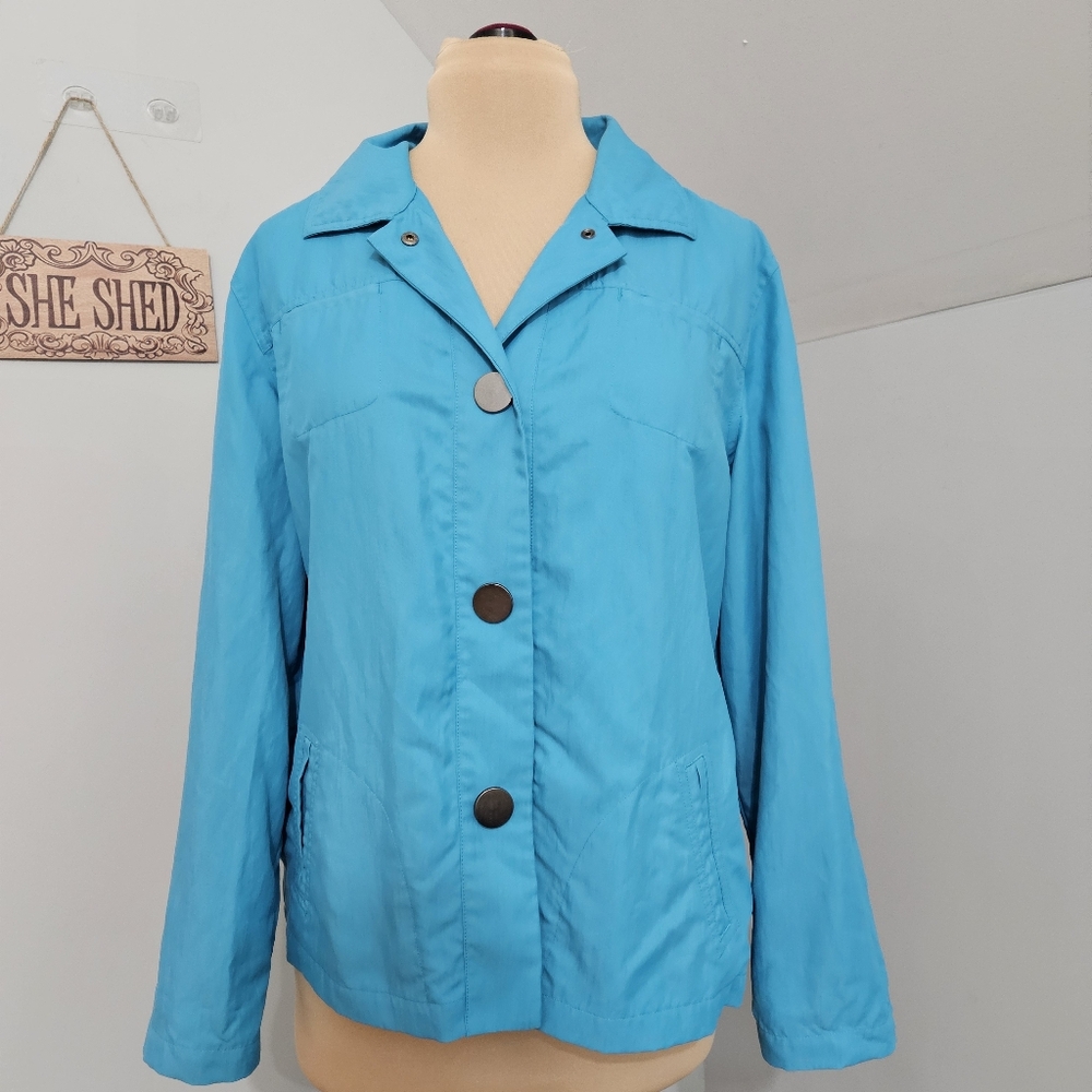 Chico’s Additions Aqua Blue Button Front Lightweight Jacket Size 3 (XL)